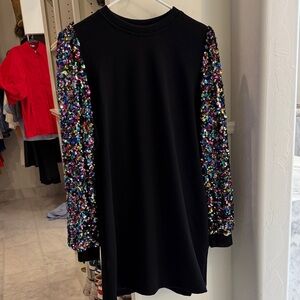 Sequin sleeve sweatshirt dress